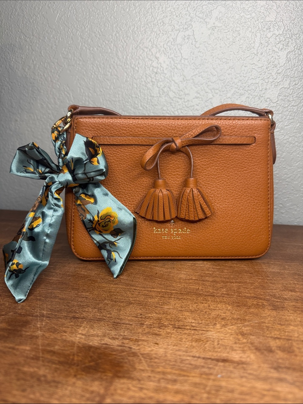Kate Spade Brown Pebbled Leather Tassel Crossbody Bag